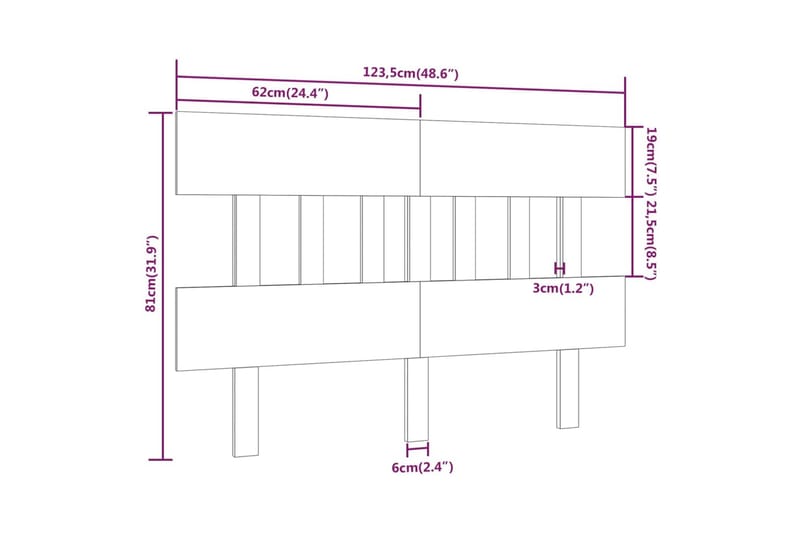 beBasic sengegærde 123,5x3x81 cm massivt fyrretræ grå - GrÃ¥ - Møbler - Senge - Sengetilbehør & sengegavl - Sengegavle