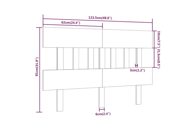 beBasic sengegærde 123,5x3x81 cm massivt fyrretræ gyldenbrun - Brun - Møbler - Senge - Sengetilbehør & sengegavl - Sengegavle