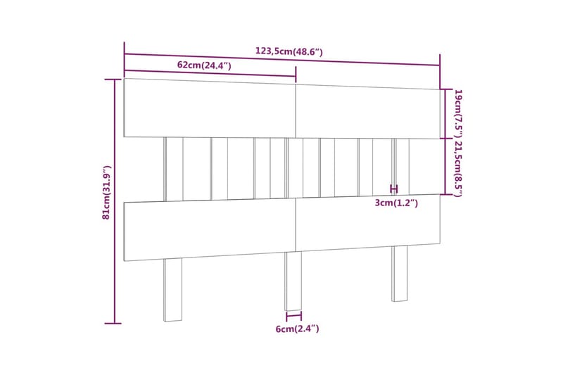 beBasic sengegærde 123,5x3x81 cm massivt fyrretræ gyldenbrun - Brun - Sengegavle