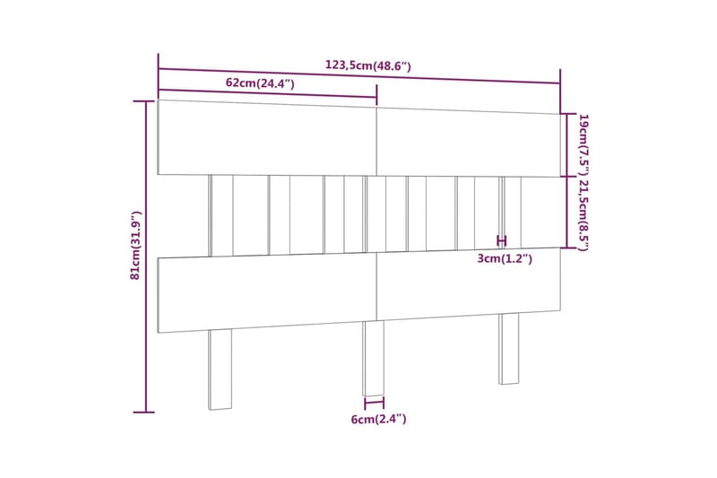 beBasic sengegærde 123,5x3x81 cm massivt fyrretræ hvid - Hvid - Sengegavle