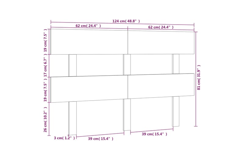 beBasic sengegærde 124x3x81 cm massivt fyrretræ grå - GrÃ¥ - Sengegavle