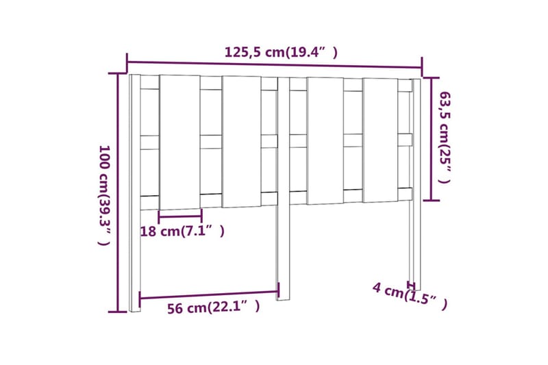 beBasic sengegærde 125,5x4x100 cm massivt fyrretræ grå - GrÃ¥ - Sengegavle