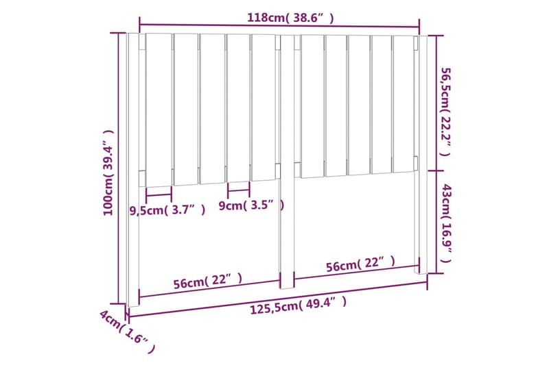 beBasic sengegærde 125,5x4x100 cm massivt fyrretræ grå - GrÃ¥ - Sengegavle