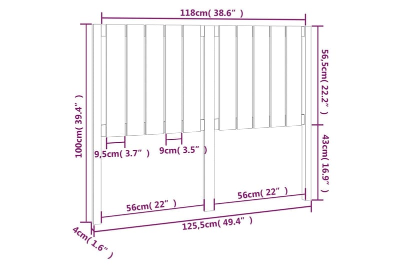 beBasic sengegærde 125,5x4x100 cm massivt fyrretræ gyldenbrun - Brun - Møbler - Senge - Sengetilbehør & sengegavl - Sengegavle