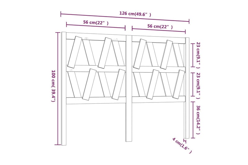 beBasic sengegærde 126x4x100 cm massivt fyrretræ - Brun - Møbler - Senge - Sengetilbehør & sengegavl - Sengegavle