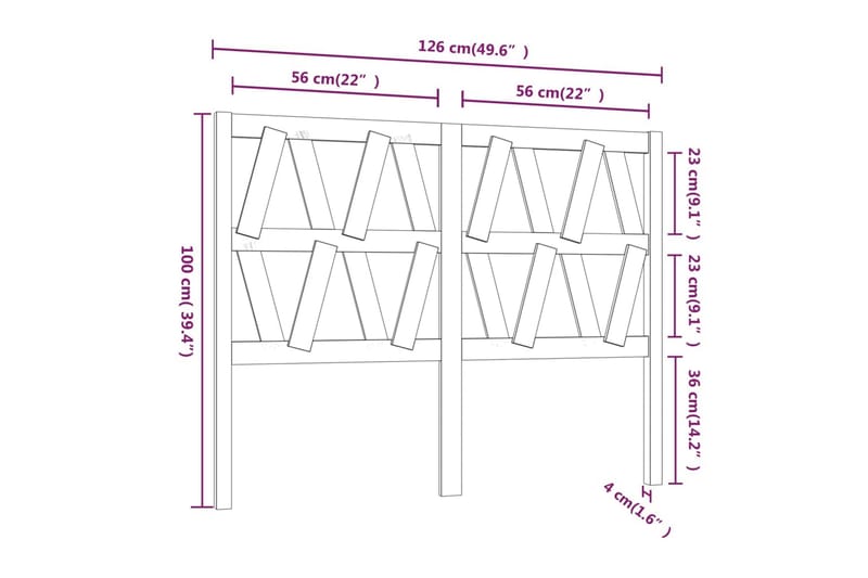 beBasic sengegærde 126x4x100 cm massivt fyrretræ - Brun - Sengegavle