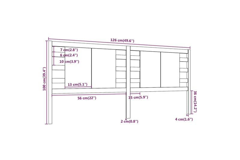 beBasic sengegærde 126x4x100 cm massivt fyrretræ - Brun - Sengegavle