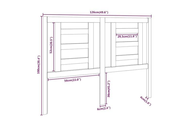 beBasic sengegærde 126x4x100 cm massivt fyrretræ - Brun - Møbler - Senge - Sengetilbehør & sengegavl - Sengegavle