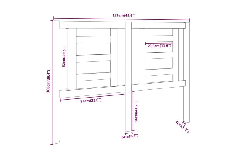 beBasic sengegærde 126x4x100 cm massivt fyrretræ - Brun - Sengegavle