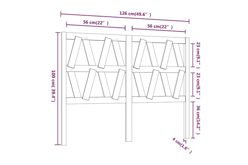 beBasic sengegærde 126x4x100 cm massivt fyrretræ sort - Sort - Sengegavle