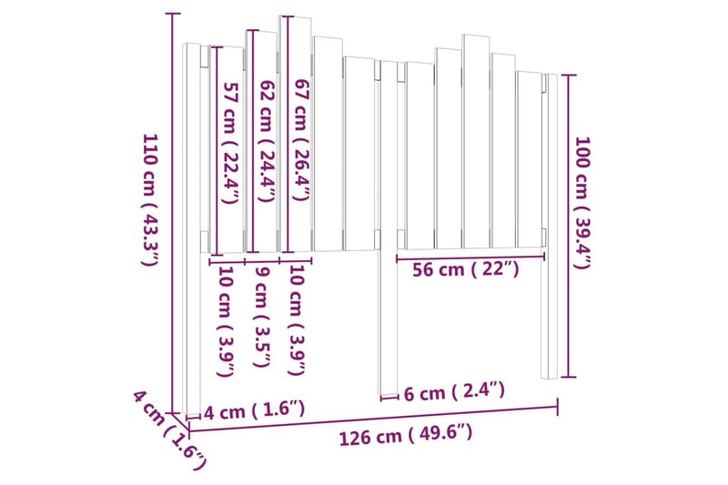 beBasic sengegærde 126x4x110 cm massivt fyrretræ grå - GrÃ¥ - Sengegavle