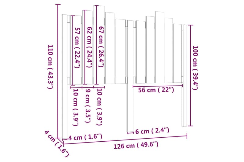 beBasic sengegærde 126x4x110 cm massivt fyrretræ gyldenbrun - Brun - Sengegavle