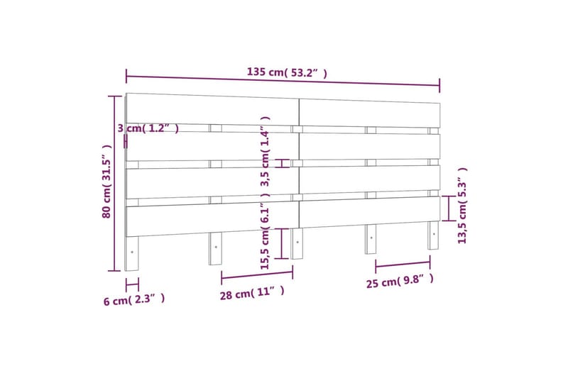beBasic sengegærde 135x3x80 cm massivt fyrretræ hvid - Hvid - Møbler - Senge - Sengetilbehør & sengegavl - Sengegavle