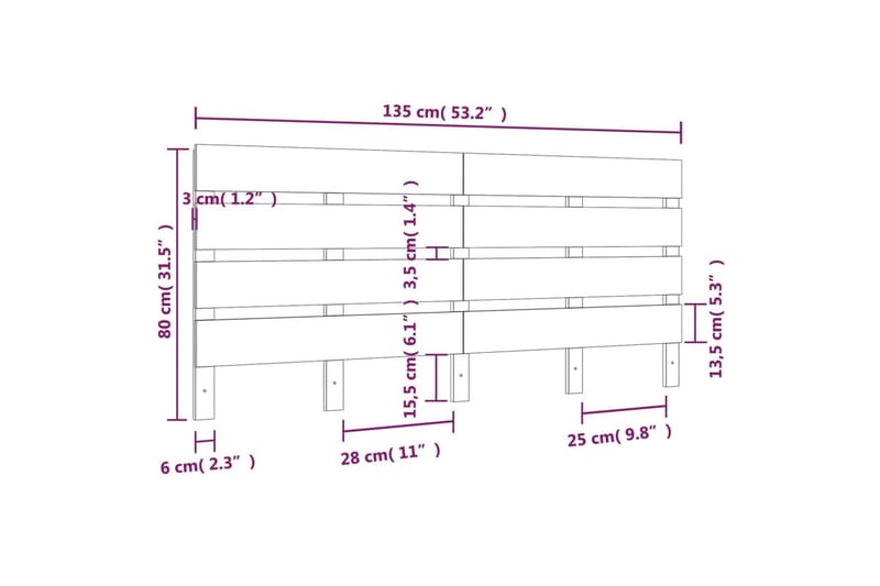 beBasic sengegærde 135x3x80 cm massivt fyrretræ hvid - Hvid - Sengegavle