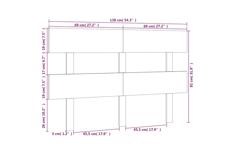 beBasic sengegærde 138x3x81 cm massivt fyrretræ sort - Sort - Møbler - Senge - Sengetilbehør & sengegavl - Sengegavle