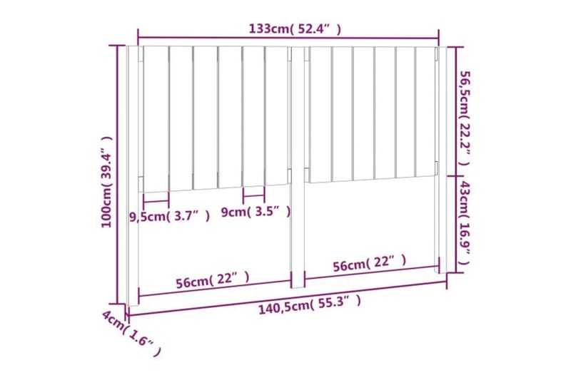 beBasic sengegærde 140,5x4x100 cm massivt fyrretræ - Brun - Møbler - Senge - Sengetilbehør & sengegavl - Sengegavle
