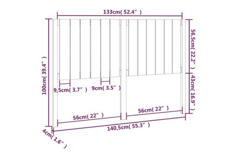 beBasic sengegærde 140,5x4x100 cm massivt fyrretræ - Brun - Sengegavle