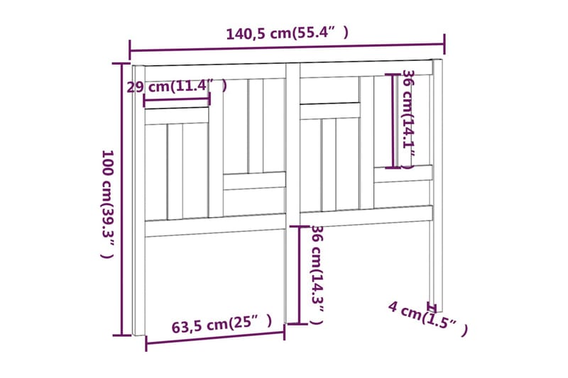 beBasic sengegærde 140,5x4x100 cm massivt fyrretræ - Brun - Sengegavle