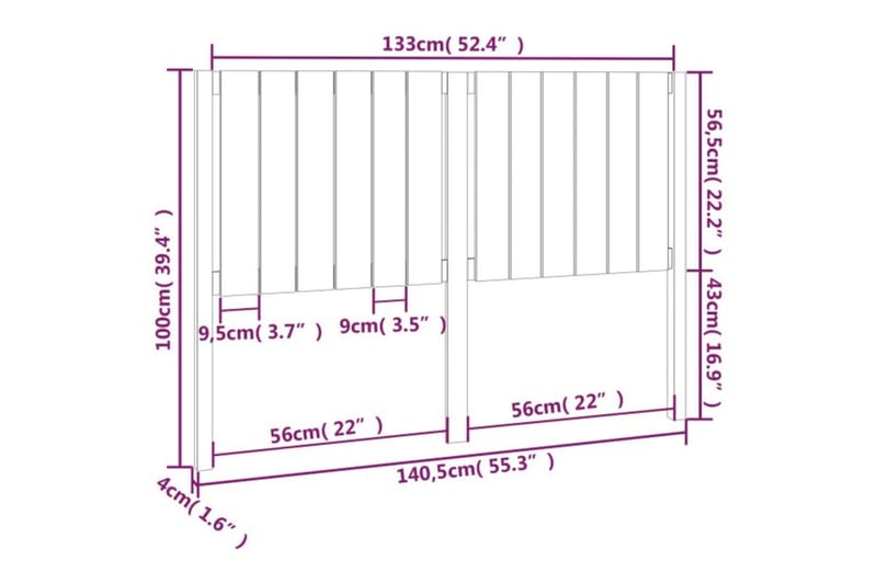 beBasic sengegærde 140,5x4x100 cm massivt fyrretræ hvid - Hvid - Sengegavle