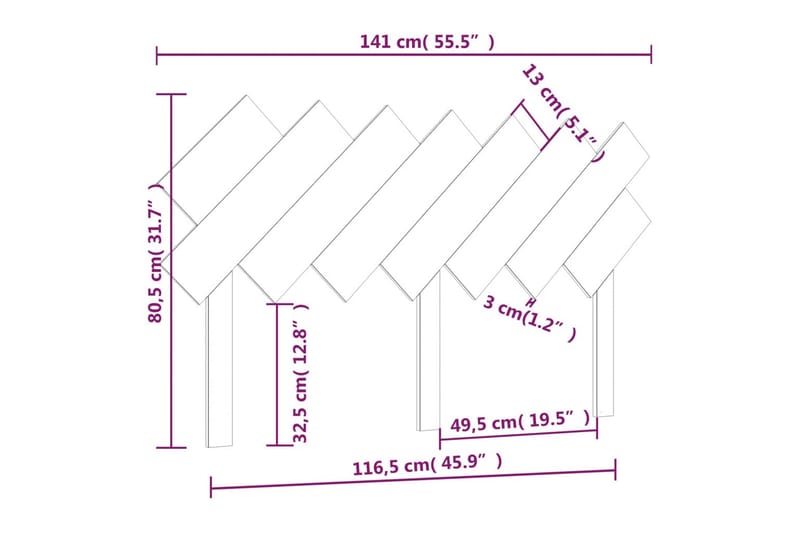 beBasic sengegærde 141x3x80,5 cm massivt fyrretræ - Brun - Sengegavle