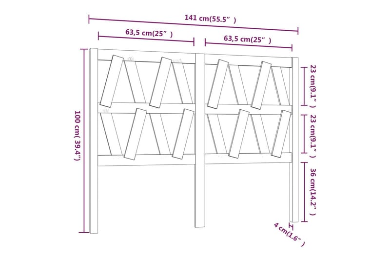 beBasic sengegærde 141x4x100 cm massivt fyrretræ - Brun - Sengegavle