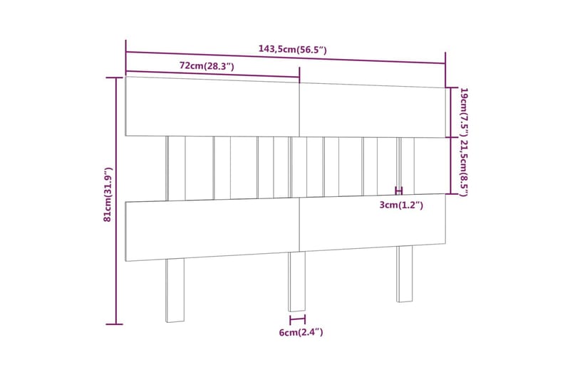 beBasic sengegærde 143,5x3x81 cm massivt fyrretræ - Brun - Sengegavle