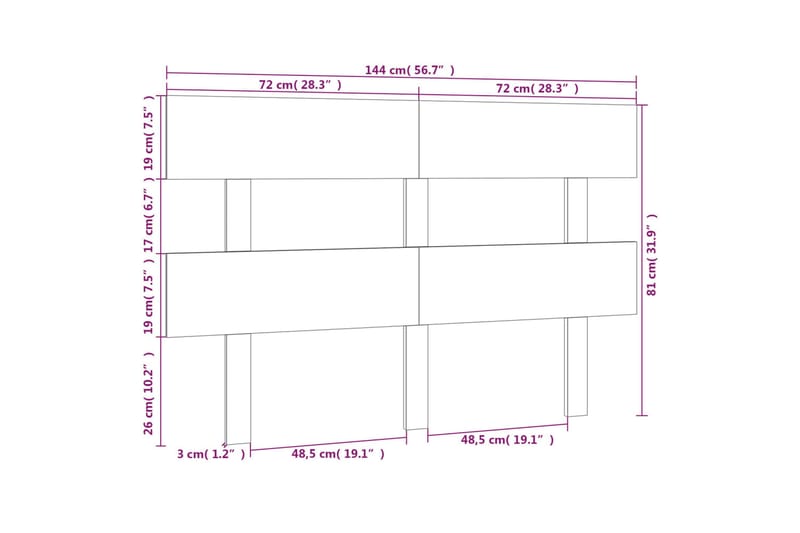 beBasic sengegærde 144x3x81 cm massivt fyrretræ sort - Sort - Sengegavle