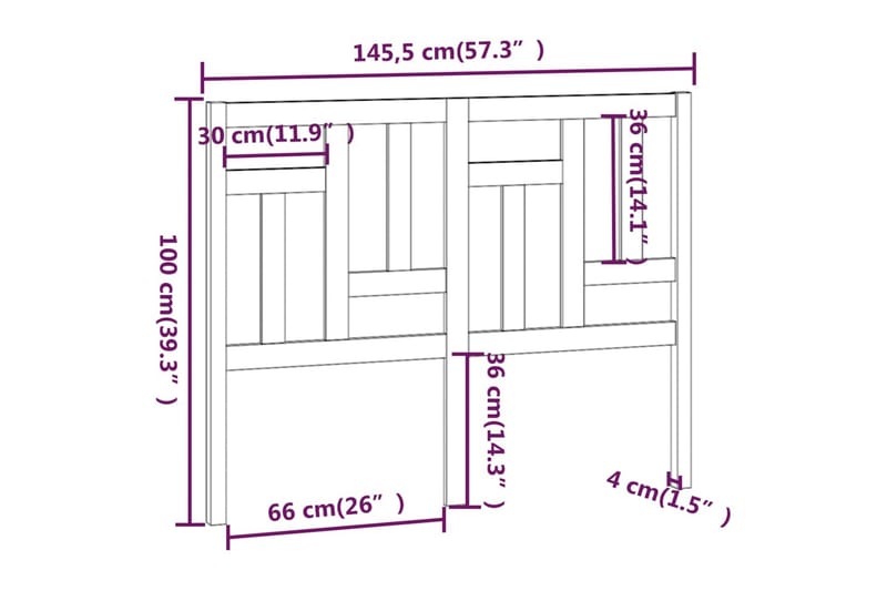beBasic sengegærde 145,5x4x100 cm massivt fyrretræ - Brun - Møbler - Senge - Sengetilbehør & sengegavl - Sengegavle