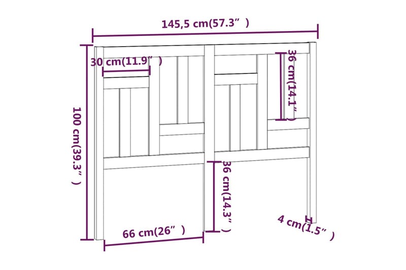 beBasic sengegærde 145,5x4x100 cm massivt fyrretræ - Brun - Sengegavle