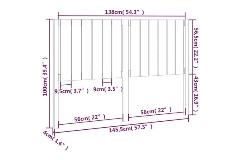 beBasic sengegærde 145,5x4x100 cm massivt fyrretræ hvid - Hvid - Sengegavle