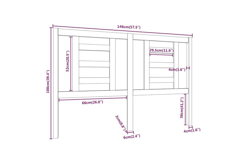 beBasic sengegærde 146x4x100 cm massivt fyrretræ - Brun - Møbler - Senge - Sengetilbehør & sengegavl - Sengegavle