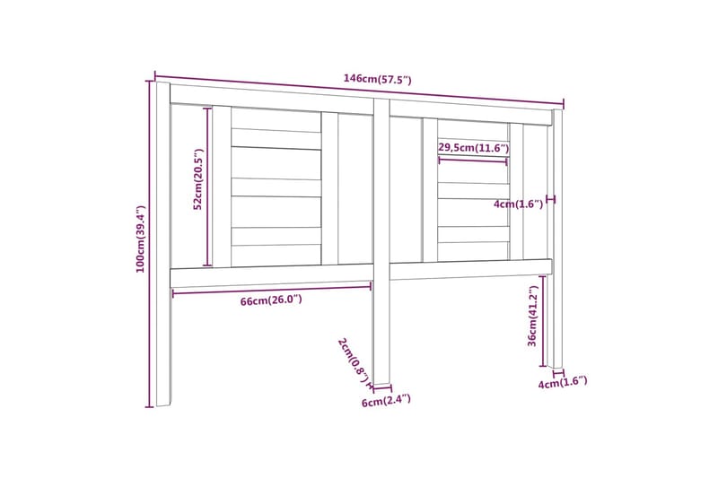 beBasic sengegærde 146x4x100 cm massivt fyrretræ - Brun - Sengegavle