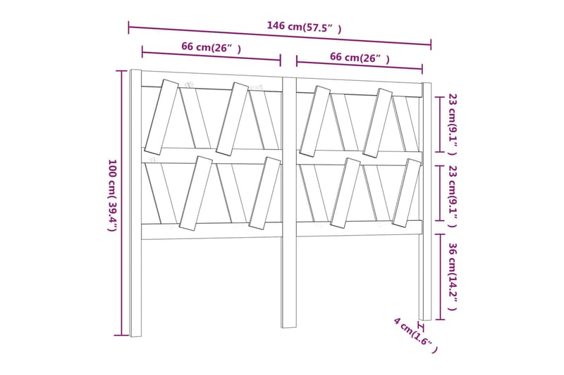 beBasic sengegærde 146x4x100 cm massivt fyrretræ sort - Sort - Sengegavle