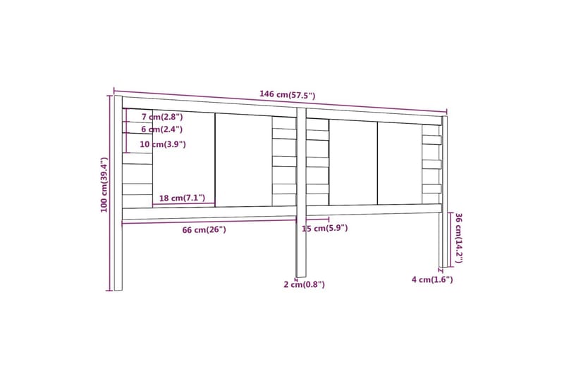 beBasic sengegærde 146x4x100 cm massivt fyrretræ sort - Sort - Sengegavle