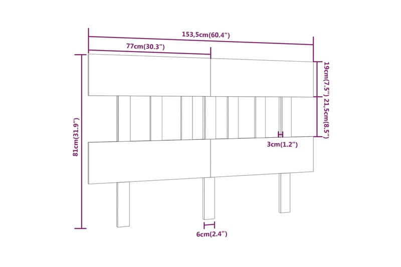 beBasic sengegærde 153,5x3x81 cm massivt fyrretræ grå - GrÃ¥ - Sengegavle