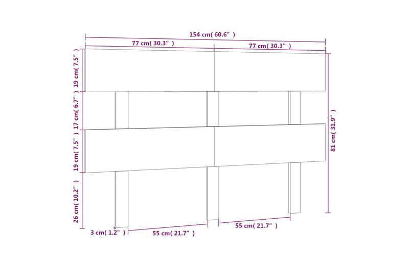 beBasic sengegærde 154x3x81 cm massivt fyrretræ grå - GrÃ¥ - Møbler - Senge - Sengetilbehør & sengegavl - Sengegavle