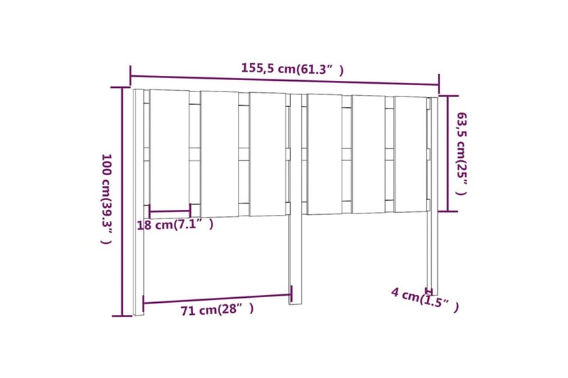 beBasic sengegærde 155,5x4x100 cm massivt fyrretræ - Brun - Sengegavle