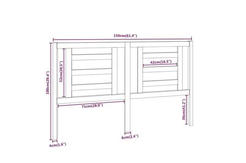 beBasic sengegærde 156x4x100 cm massivt fyrretræ - Brun - Møbler - Senge - Sengetilbehør & sengegavl - Sengegavle
