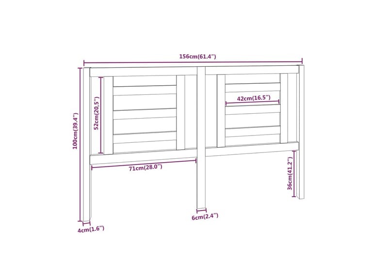 beBasic sengegærde 156x4x100 cm massivt fyrretræ - Brun - Sengegavle