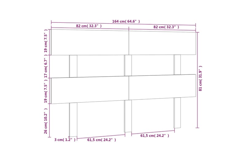 beBasic sengegærde 164x3x81 cm massivt fyrretræ - Brun - Møbler - Senge - Sengetilbehør & sengegavl - Sengegavle