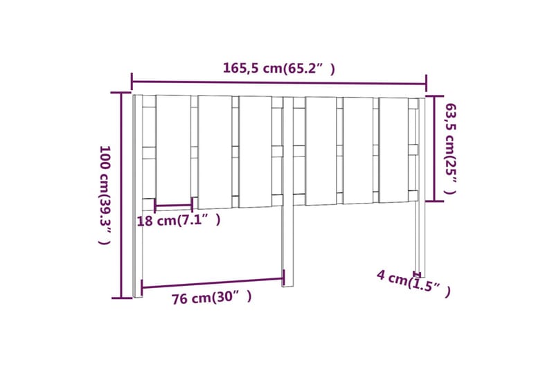 beBasic sengegærde 165,5x4x100 cm massivt fyrretræ - Brun - Sengegavle