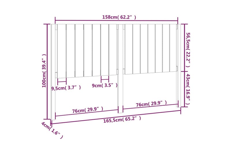 beBasic sengegærde 165,5x4x100 cm massivt fyrretræ - Brun - Møbler - Senge - Sengetilbehør & sengegavl - Sengegavle
