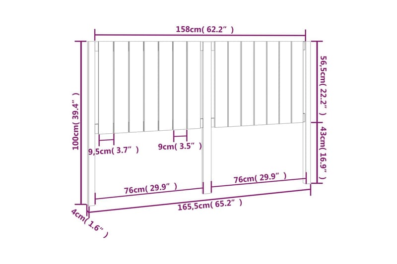 beBasic sengegærde 165,5x4x100 cm massivt fyrretræ - Brun - Sengegavle