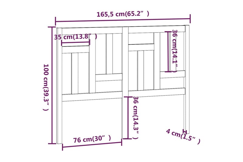 beBasic sengegærde 165,5x4x100 cm massivt fyrretræ - Brun - Møbler - Senge - Sengetilbehør & sengegavl - Sengegavle