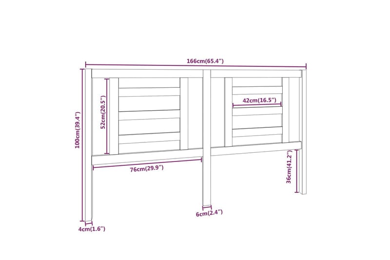 beBasic sengegærde 166x4x100 cm massivt fyrretræ - Brun - Sengegavle