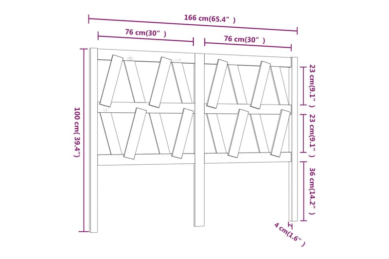 beBasic sengegærde 166x4x100 cm massivt fyrretræ sort - Sort - Sengegavle