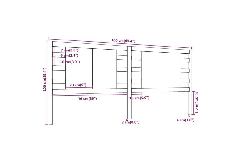 beBasic sengegærde 166x4x100 cm massivt fyrretræ sort - Sort - Sengegavle