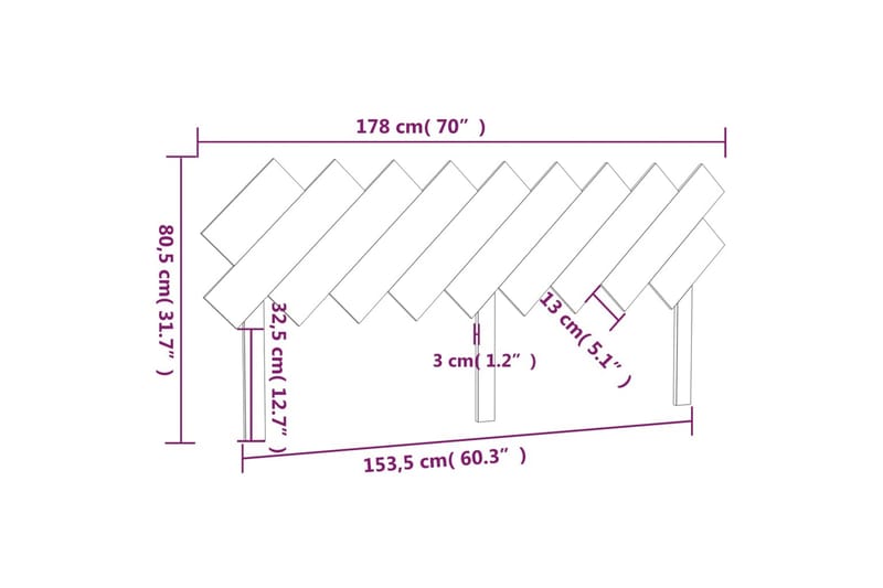 beBasic sengegærde 178x3x80,5 cm massivt fyrretræ sort - Sort - Sengegavle