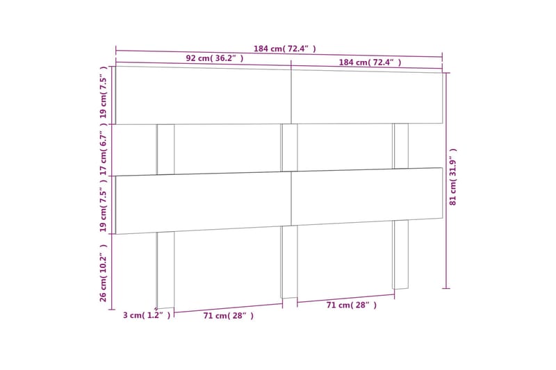 beBasic sengegærde 184x3x81 cm massivt fyrretræ - Brun - Sengegavle