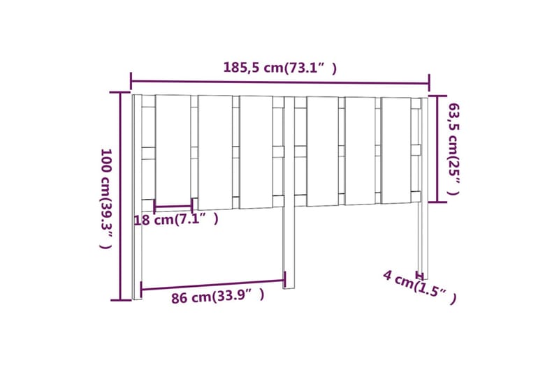 beBasic sengegærde 185,5x4x100 cm massivt fyrretræ - Brun - Sengegavle